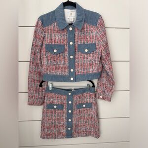House of Harlow medium 4 Tweed and Denim Blazer and Mini skirt suit matching set